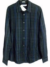 Calvin Klein Men's Officer Navy Plaid Button-down Long Sleeve Shirt Size L