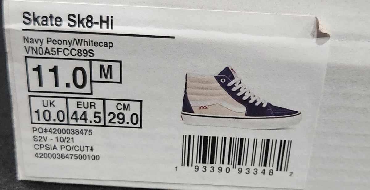 VANS★SK8-HI★兼用★NAVY PEONY/WHITECAP VANS Skate Sk8-Hi Navy Peony / Whitecap Men's Size 11 | eBay