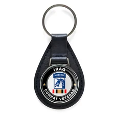 XVIII Airborne Corps Iraq Combat Veteran Black Leather Keychain Silver Keyring