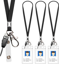 3 Pack Neck Lanyard with ID Badge Holder, Office Strap Lanyards, Stainless Metal