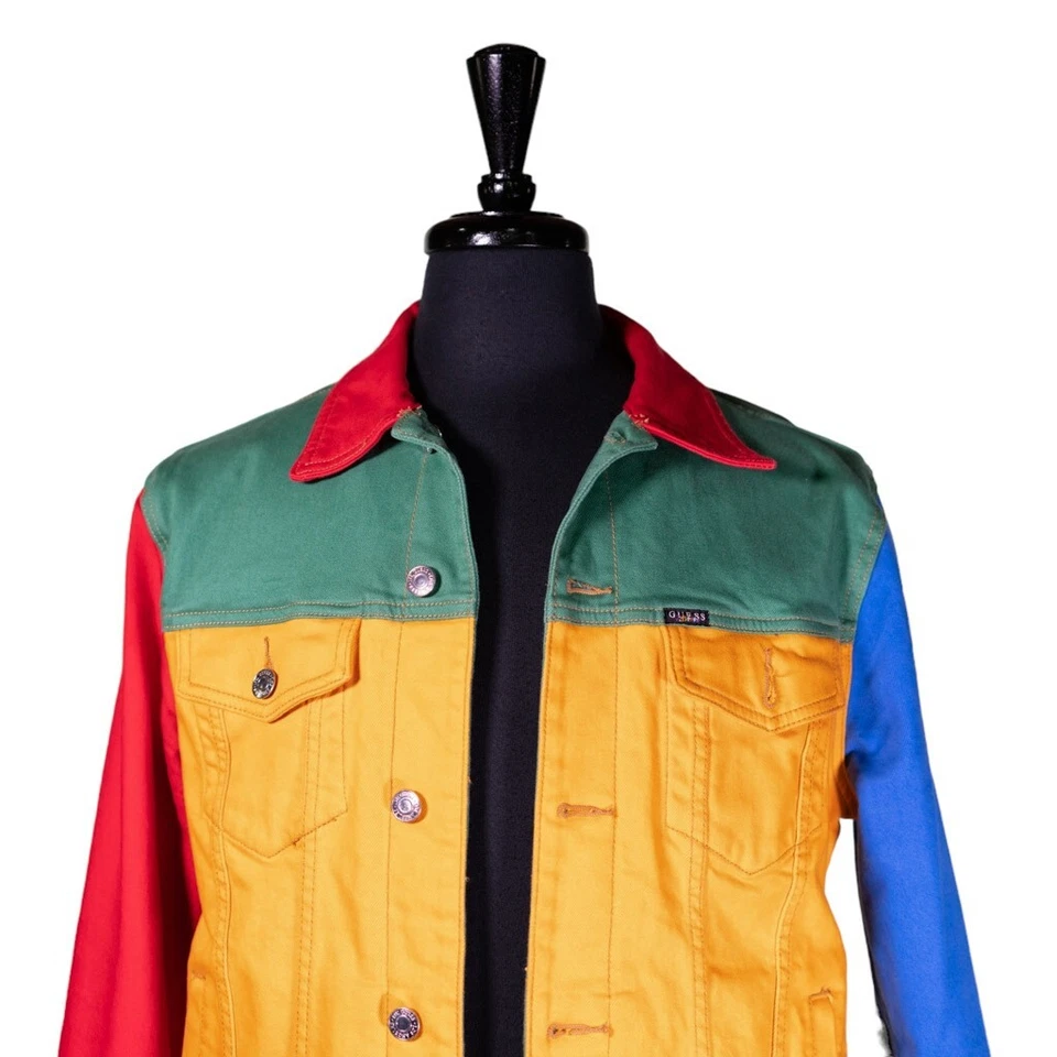 Guess J Balvin Vibras Denim Jacket Mens Medium Colorblock Y2K Moto Biker Trucker - Image 4 of 4