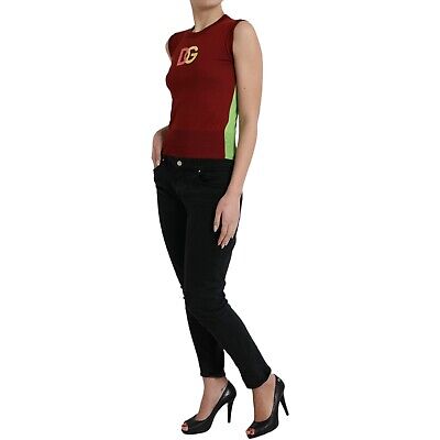 DOLCE & GABBANA Top Tank Red Green Silk DG Logo Sleeveless DOLCE & GABBANA Top Tank Red Green Silk DG Logo Sleeveless