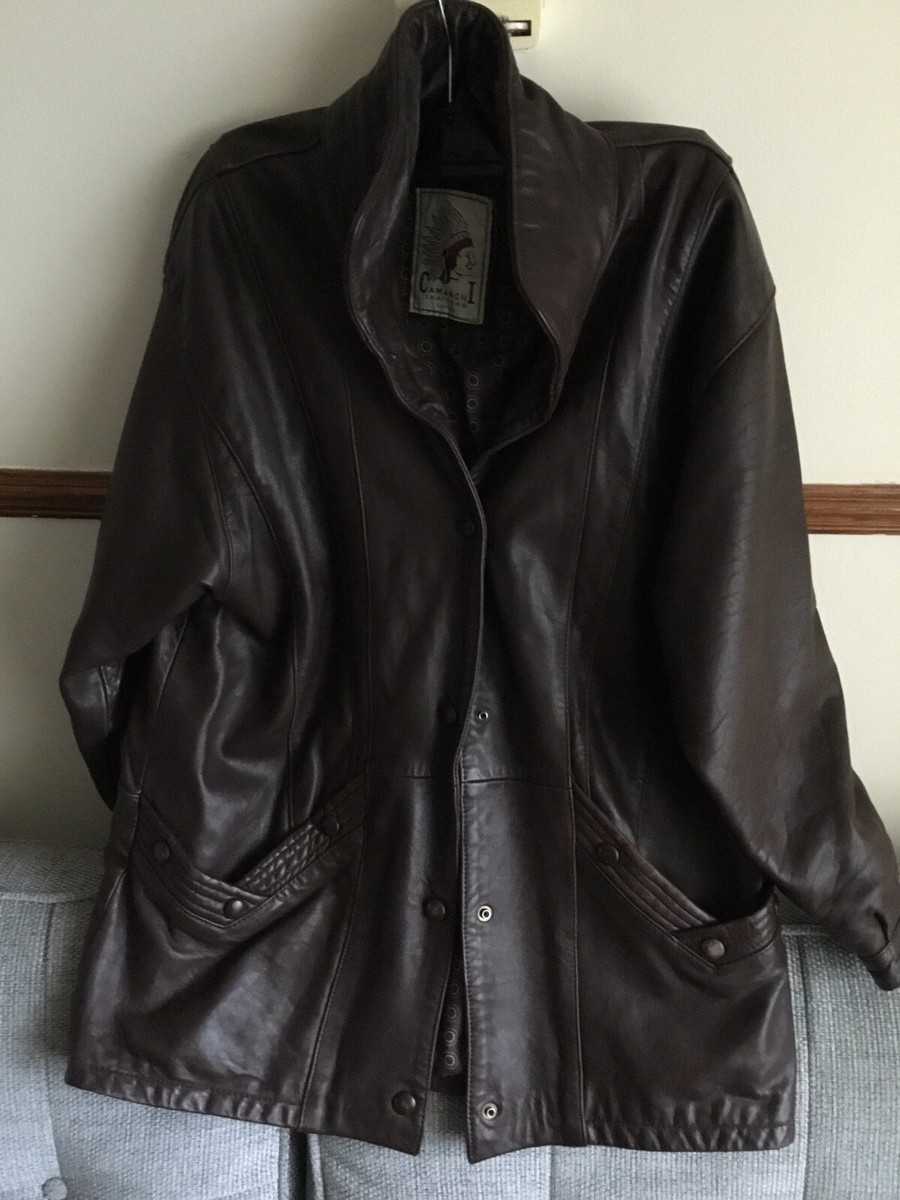 Vintage Camanchi Leathers London Brown Jacket Size L Snap Buttons 