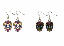 Set of 2 Day Of The Dead Sugar Skull Earrings