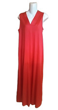 Henson Kickernick Red Nightgown Long Nylon Quilted V Neckline Loungewear Med Vtg