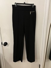 Anne Klein Women's Black Pleated Pull-on Straight Leg Dress Pants Size Small 