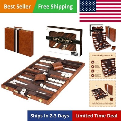 Backgammon 15 Inches Medium Brown - Backgammon Sets for Adults and Kids - Lea...