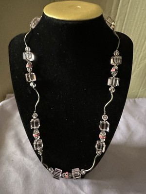 Pink Acrylic Cube With Metal Spacers Necklace Toggle Clasp 22 