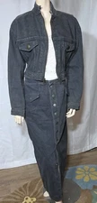 Vintage Jan Barboglio 80's Crop Denim Jacket & Maxi Denim Skirt 8 Black Faded