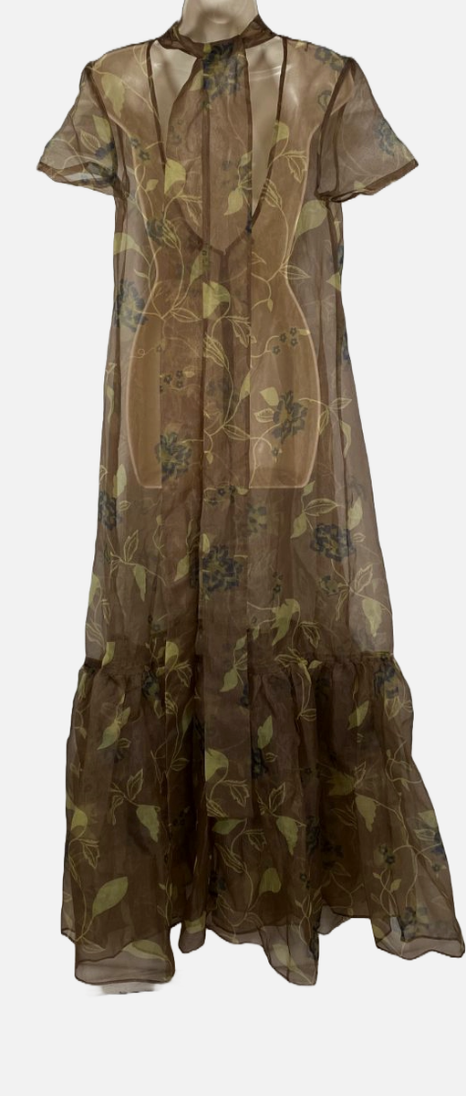 STAUD Women's Brown Calluna Floral High Neck Organza Ruffle Sheer Dress  Size M | eBay