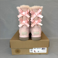 Womens UGG Boots Sz7 Bailey Bow Pink EPRM Suede Wool Coquette Festival VERY RARE