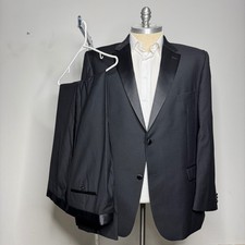 Pronto Uomo Black Tuxedo Suit 52L 47W Wool Polyester Mens Formal