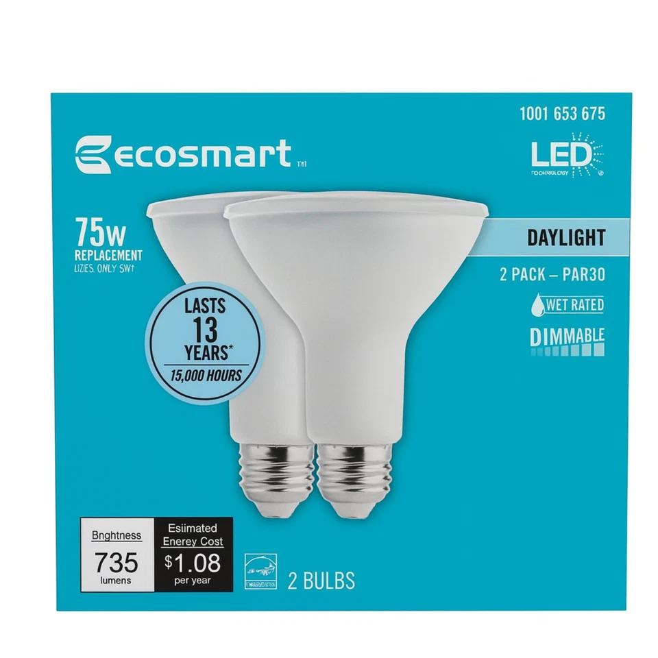 EcoSmart PAR30 LED Flood Light Bulbs Dimmable Energy Star | Daylight 8 Pack - Image 3 of 4
