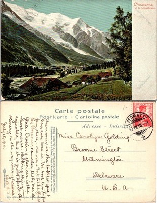 Chamonix Mont Blanc Postcard 1910 Switzerland Zermatt Postmark Vintage Used