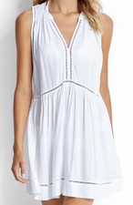 Seafolly Australia NEW MEDIUM White Ladder Detail V-Neck Sleeveless Dress Viscos