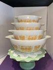Rare Pyrex Pumpkin Orange Amish Butterprint Cinderella Mixing Bowls Set 441-444