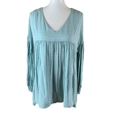Versona Swiss Dot Long Sleeve Babydoll Tunic Top Blue Medium