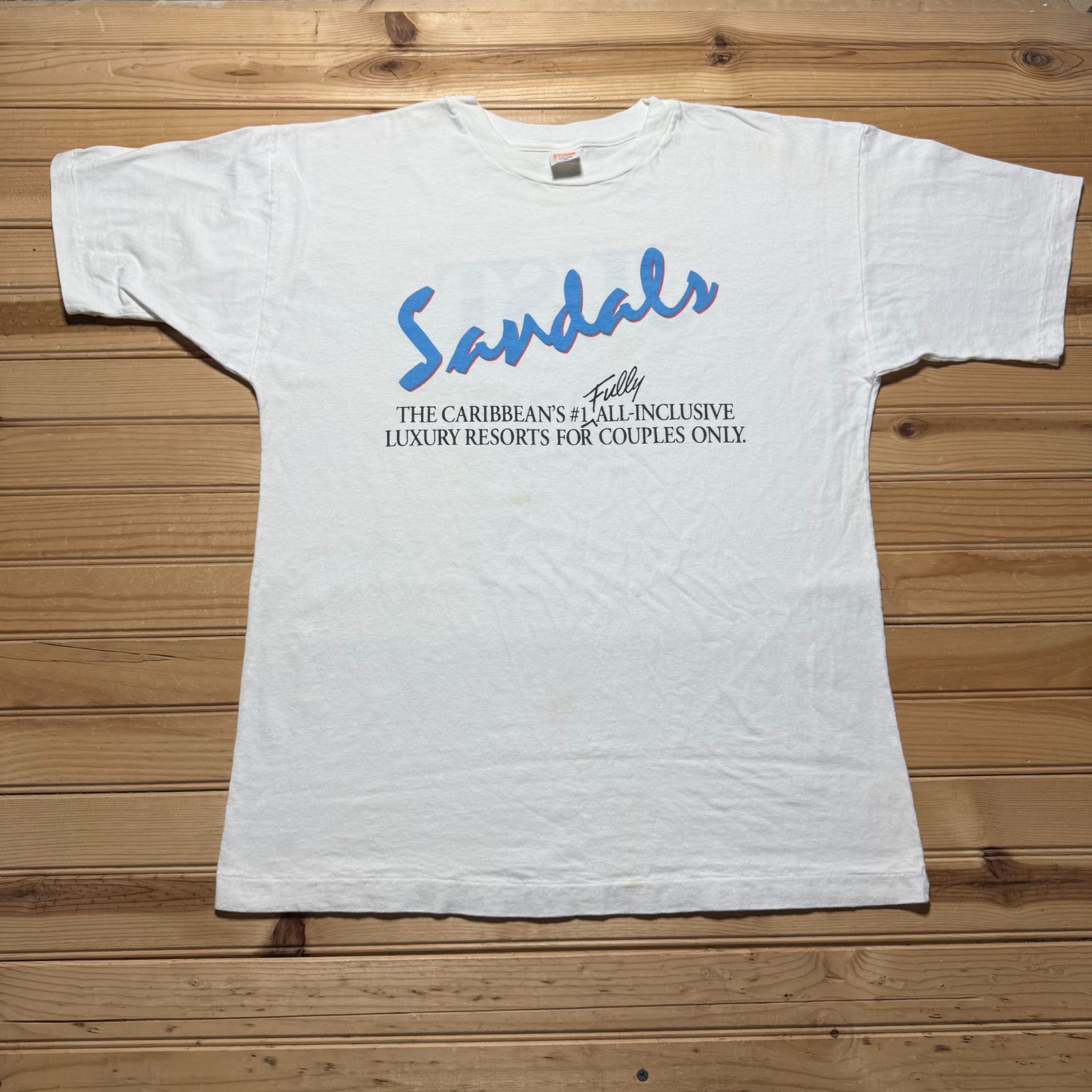 Vintage 90s Sandals Luxury Resorts Beach Caribbean Vacation Promo T-Shirt XL