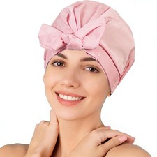 Shower Cap for Women Reusable Waterproof, Large Satin Shower Bonnet, Washable Ba