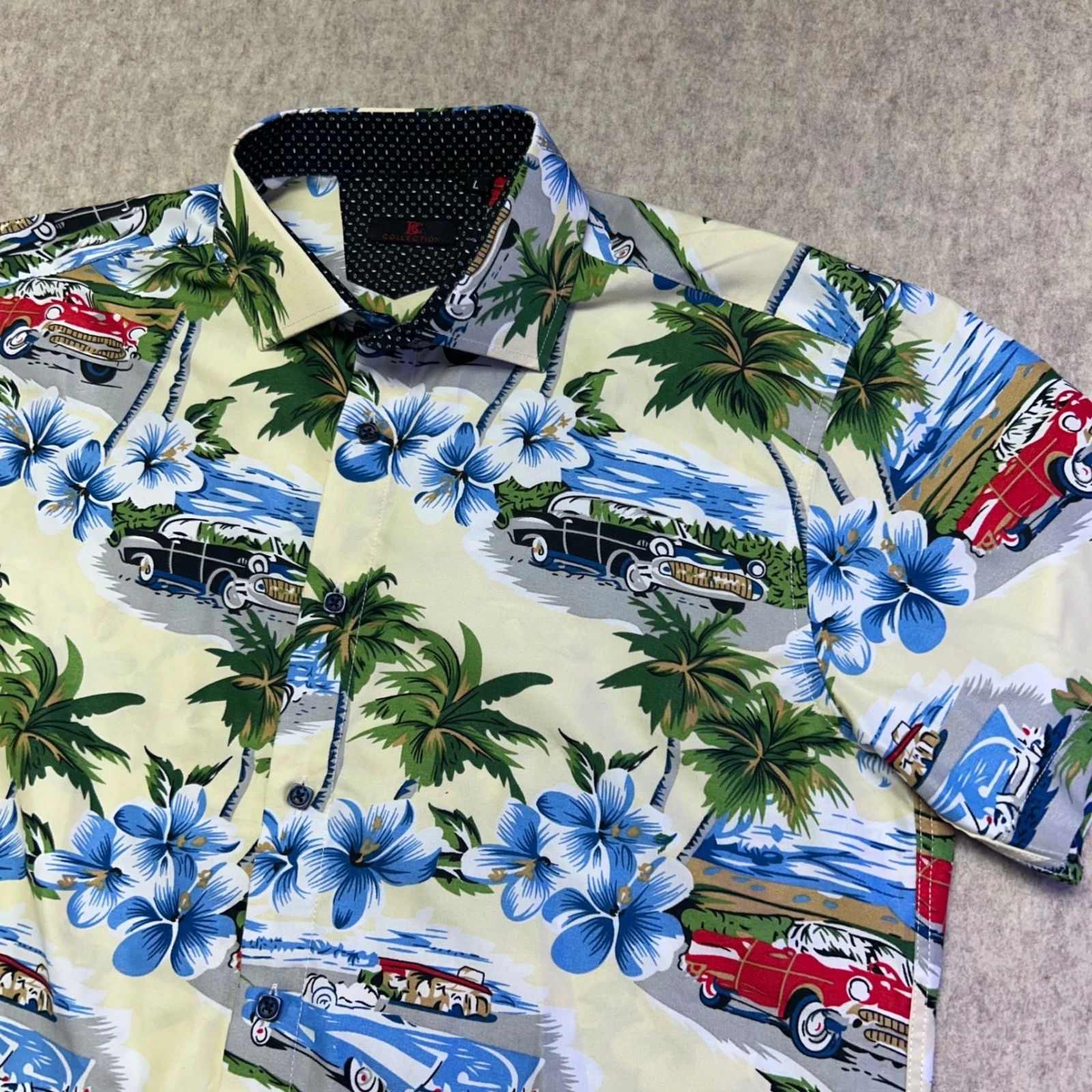 BC Collection Men's Retro Hawaiian Shirt Large Vintage Car & Palm Tree Print
Opens in a new window o