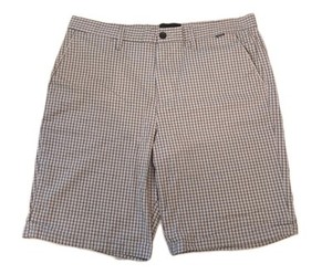 Hurley Men’s Chino Shorts Stretch Flat Front Gray  Plaid Size 36