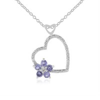 Cavill Silber Halskette Mit Tansanit Herz AnhäNger 0,54Ct Rhodiniert