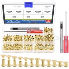 110 Sets 6 Sizes Chicago Screws Leather Rivets with Punch and Screwdriver Kit...