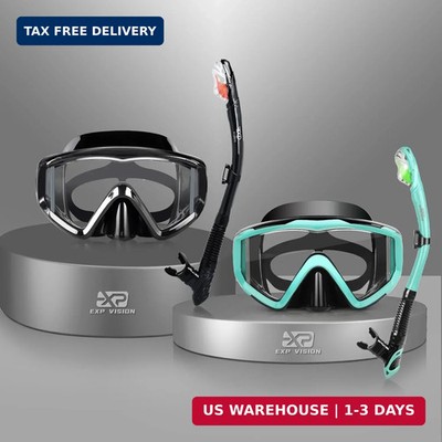 Snorkel Set Pano 3 Window Adult Snorkeling Gear, Professional Snorkel Goggles An