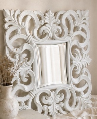 White Baroque Mirror 30x30 Casa Padrino Ornate Square Wall Mirror