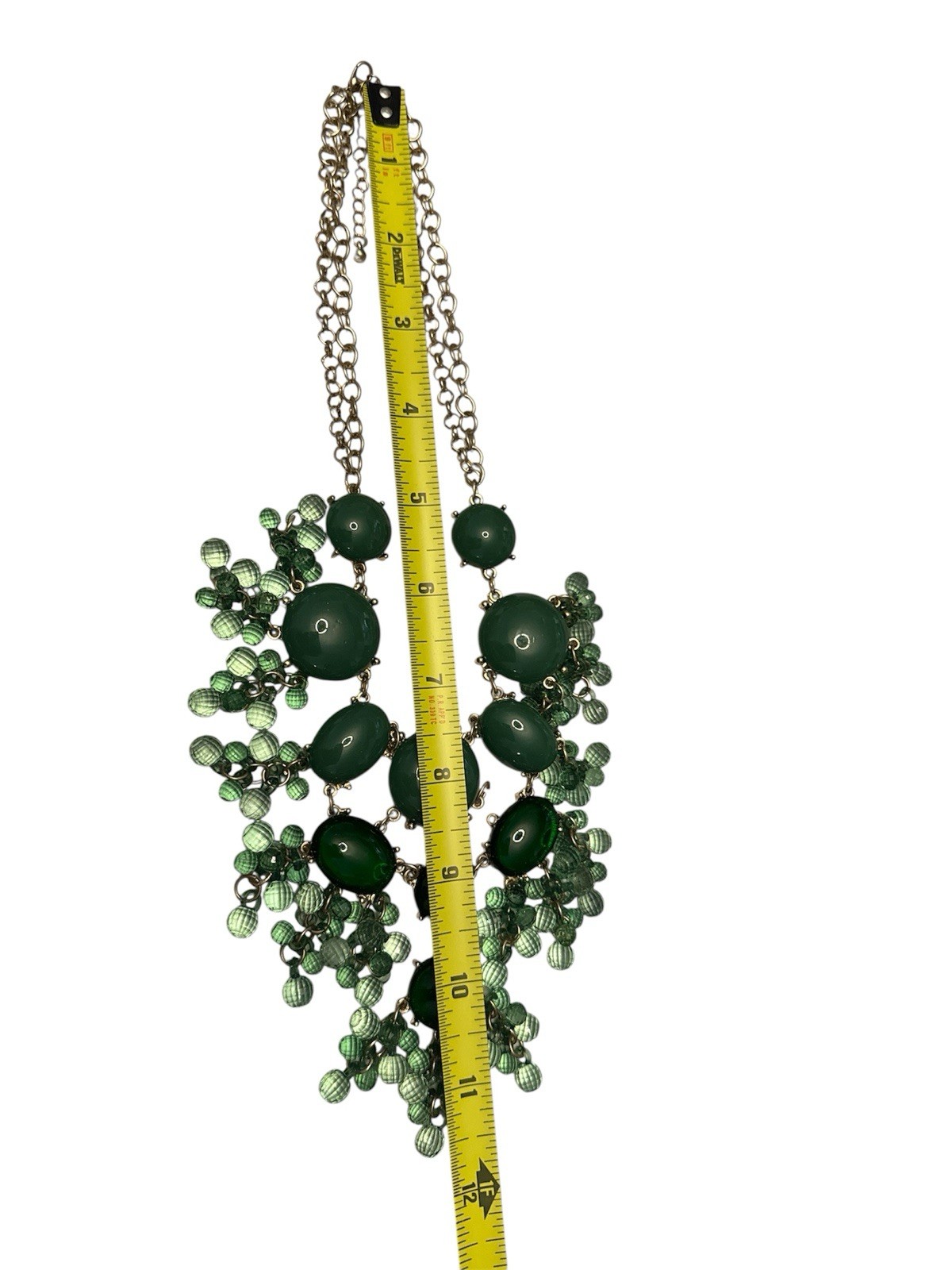 Green BEADED CABOCHON CHAIN STATEMENT NECKLACE - image 2