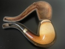 Genuine Large Meerschaum Tobacco Pipe in protective case with Amber stem