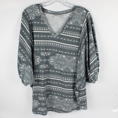 LuLaRoe Damen S Graues Filigranes Gemustertes Shirt Mit Ballonärmel