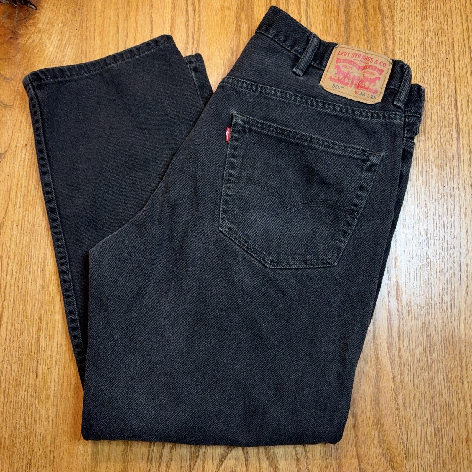 Mens 38x28 (tag 38x29) Black Relaxed Fit Loose Taper Denim