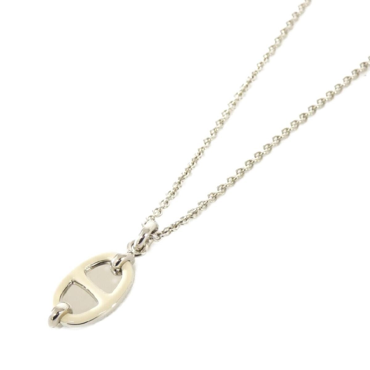 HERMES Mini Maillon PM Necklace 100053FP Silver Chain Jewelry Used