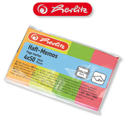 Herlitz Haft-Memos 20x50mm 4x50 Stück neonfarben