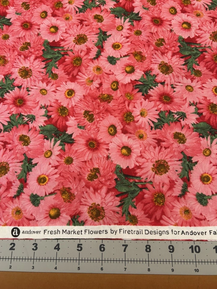 Bonitas telas rosadas frescas flores Andover por acolchado costura Foto 2 de 4