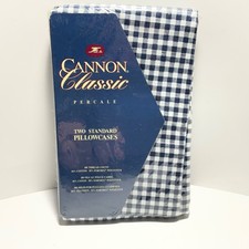 Vtg CANNON Classic Fieldcrest NIP Standard Pillowcases Blue/White Gingham USA
