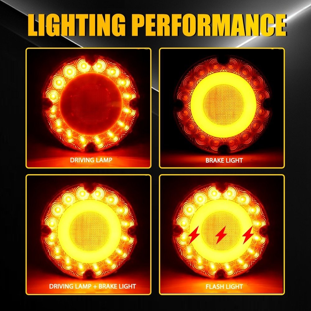 2PC in 7" Round Amber LED Tail Light Brake Turn Signal DRL Truck Bus Trailer Van thumbnail 4