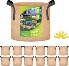 YSSOA 12-Pack 3 Gallon Grow Bags Heavy Duty Thickened 3 Gallon, 12 Pack 
