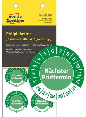 AVERY Zweckform Prüfplaketten ''Nächster Prüftermin'' 2026-31 grün 120 Etiketten