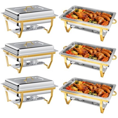 6 x Stk 9L Chafing Dish Starter Set Buffet Speisewärmer Warmhaltebehälter DE