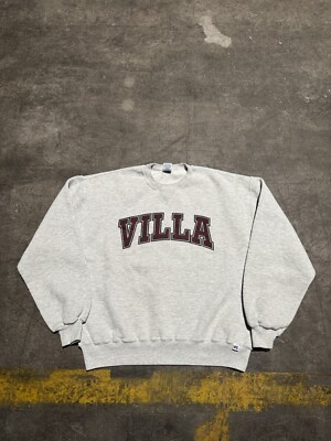 Vintage 90s Russell Athletic Villa Script Spellout Sweatshirt Size Large Gray