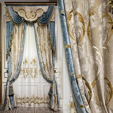 Custom Elegant European retro beige velvet cloth valance curtain drape C1978