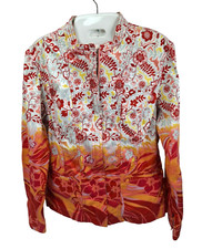 Chico's Size 1 Artsy Floral Zip Front Jacket Stretchy Colorful Boho