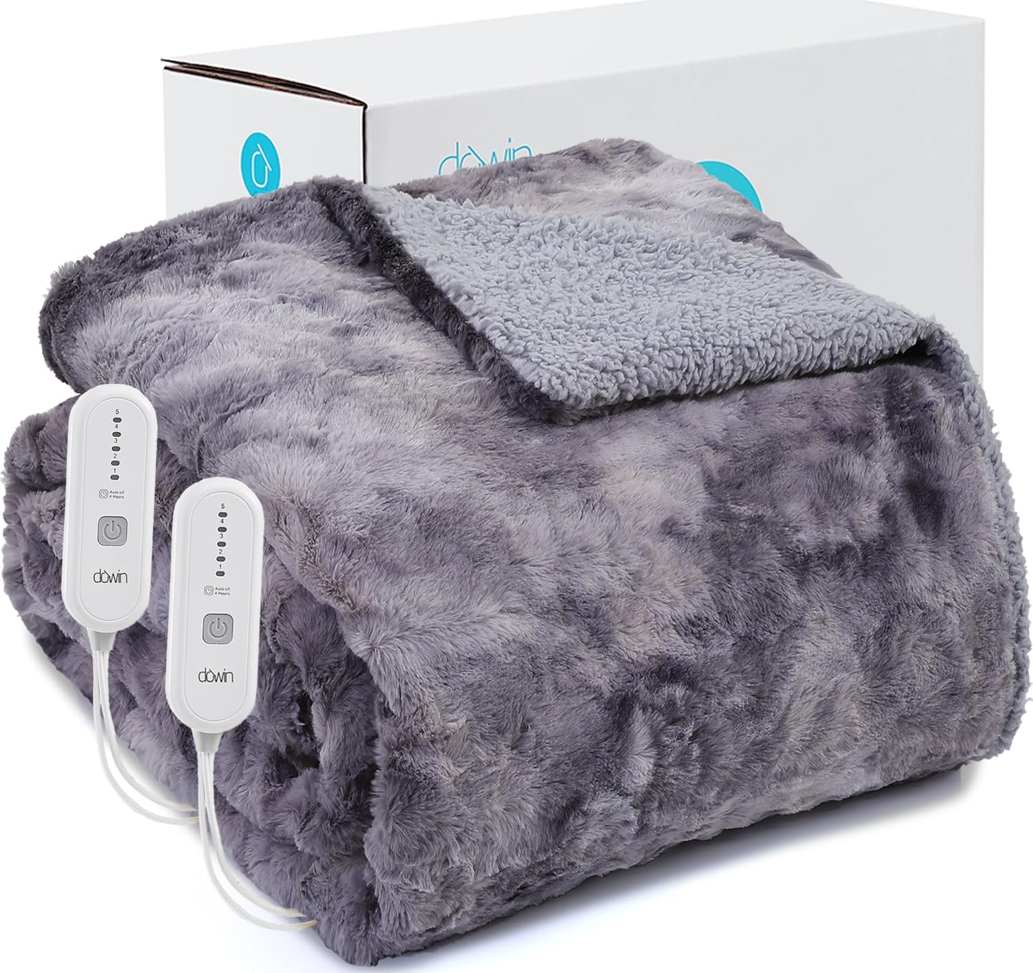 **King Size Heated Blanket with Dual Controllers - Soft Faux Fur & Tie-Dye Pattern**