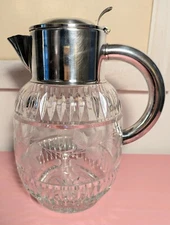 Vintage D.R.G.M. German Cut Crystal Water Pitcher Silverplate Grapes EUC