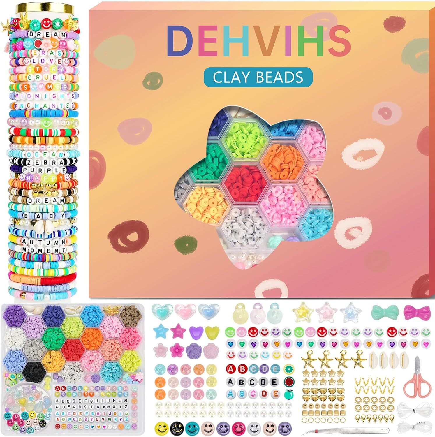 DEHVIHS 6000PCS Clay Beads Kit for Friendship Bracelets in 21 Colors with 2 Tools