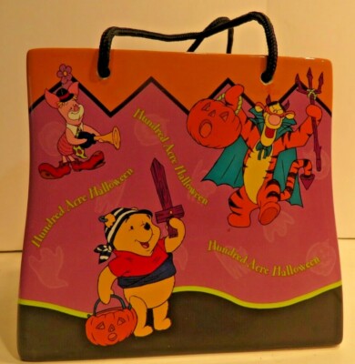 Vint Halloween Winnie Pooh Disney Ceramic Trick or Treat Bag Flower Pot FTD 2000