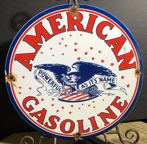 VINTAGE AMERICAN GASOLINE PORCELAIN SIGN OIL CAR TRUCK GAS EAGLE