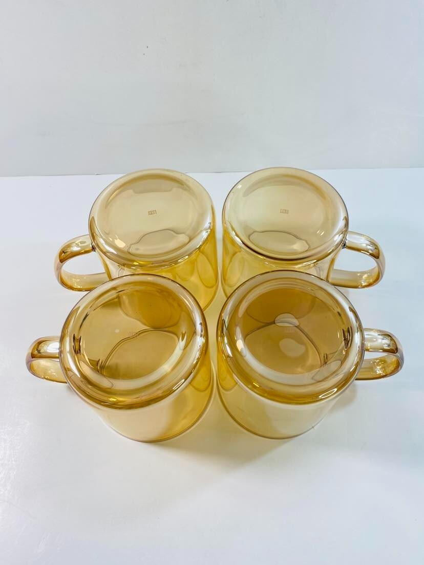 Luxu Home Blown & Seamless Amber Glass Coffee Mugs 14 oz Set of 4